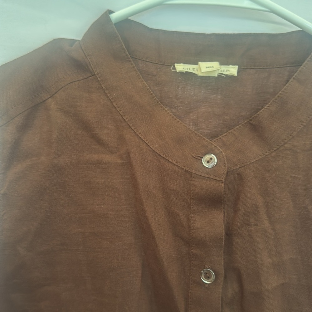 🌿 Eileen Fisher Brown Linen Sleeveless Button-Down Top – Size M - Picture 3 of 5